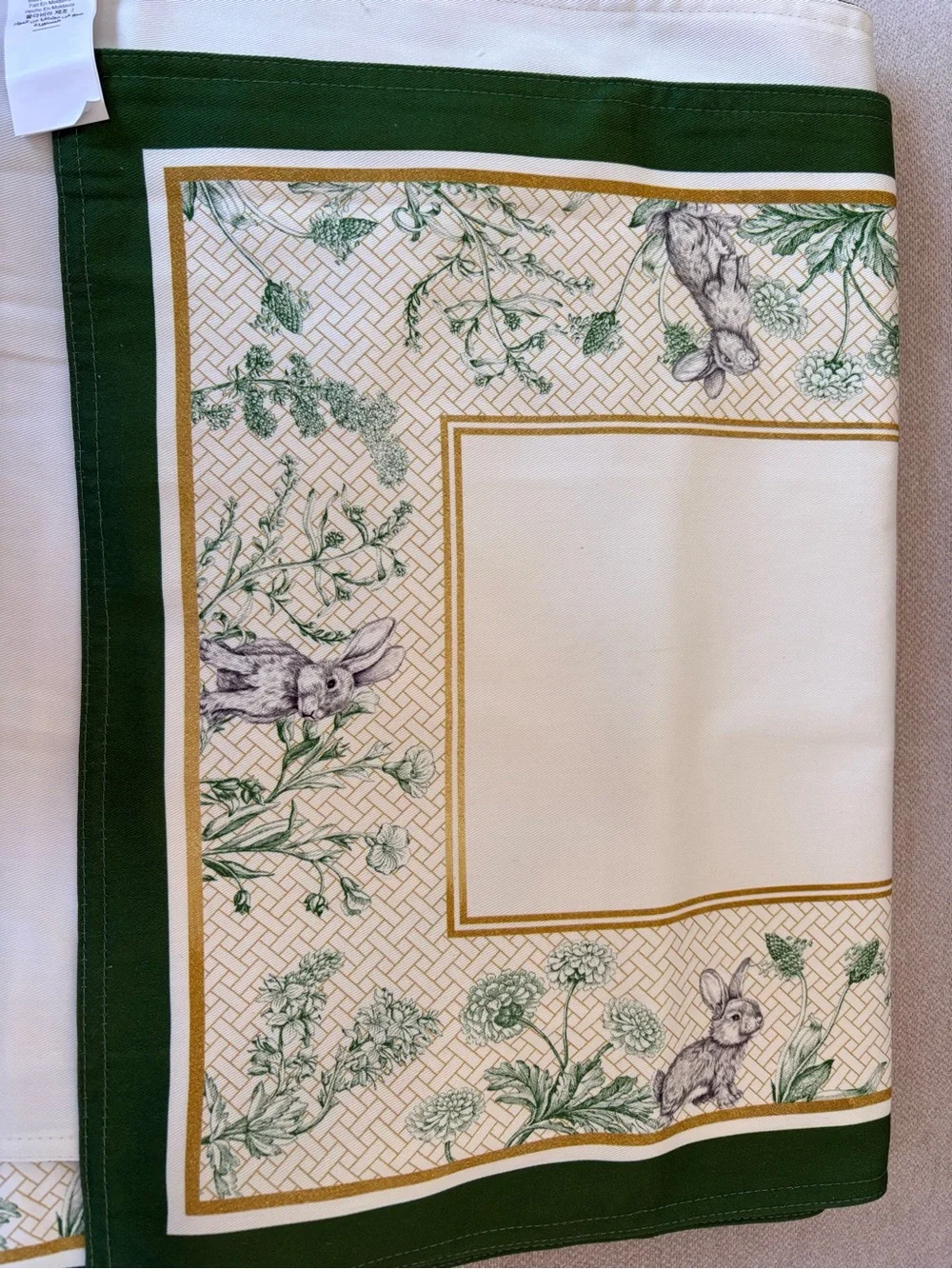 Williams Sonoma bunny garden lattice Table Runner with Green Floral Border
